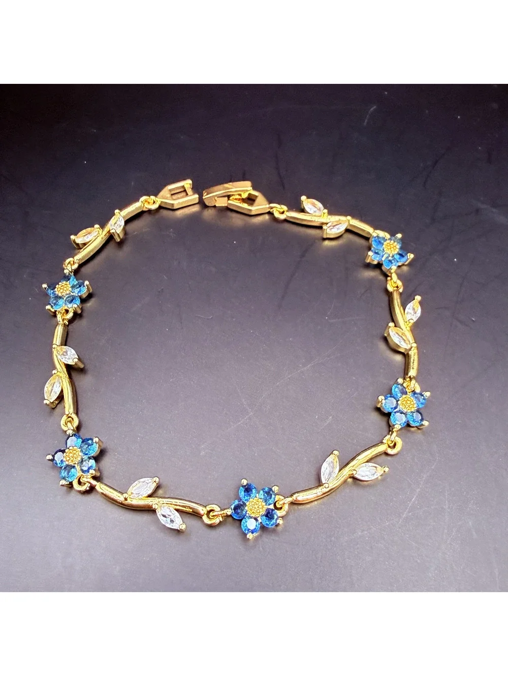 candy+clover blue floral crystal vine gold tone bracelet